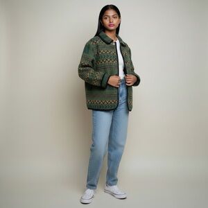 Vintage 90s IVY USA Made Gorpcore Wool Blend Tree Forest Striped Cardigan Jacket